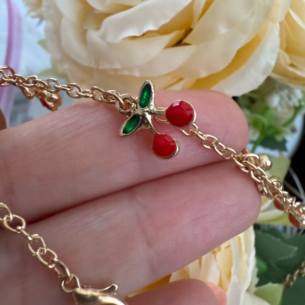 Cherry Charm Gold Bracelet 8”+2” - Picture 4 of 7